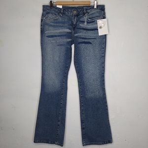Azzure Denim Jeans Y2K Bootcut 33 Stretch Perfect Fit‎ Distress Patchwork Blue